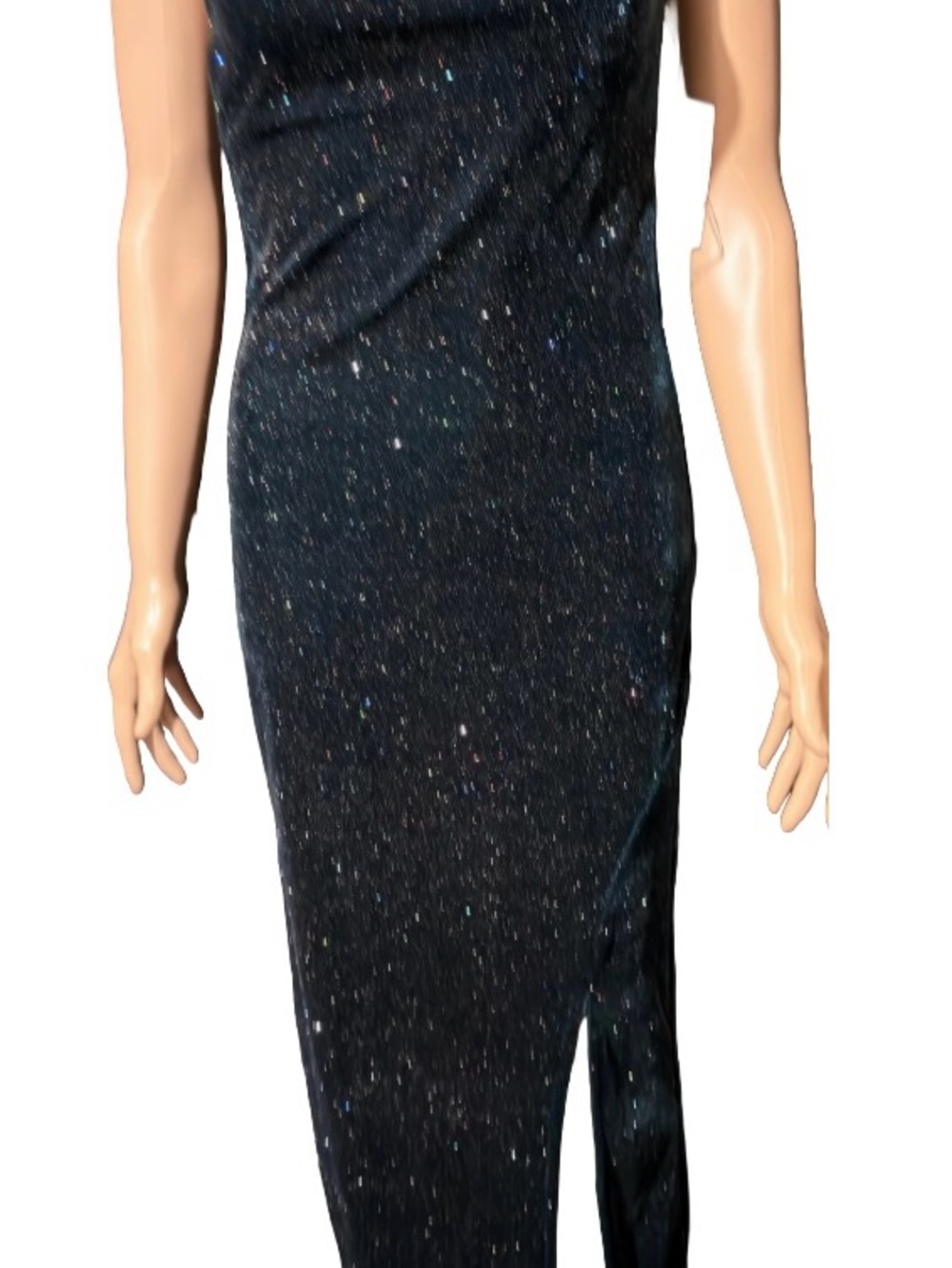 Haley & June Shimmer Velvet Cowl Neck Midi Dress with Thigh Slit